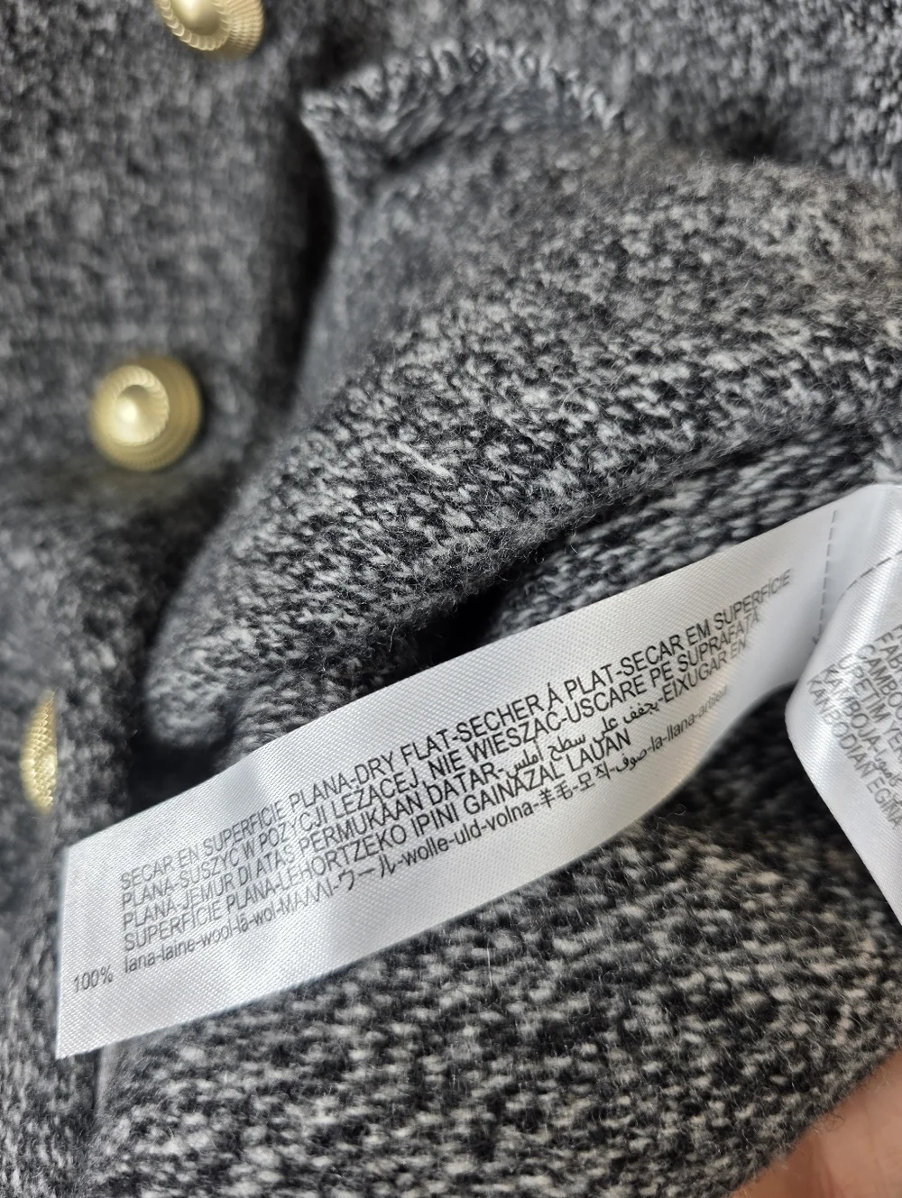 Zara 100% wool knit  Women's Marled Black-Gray  Cardigan with gold buttons - Picture 10 of 12